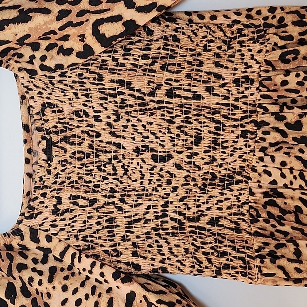 Billabong Women's Paradise Leopard Print Puff Sleeve Mini Dress Brown Size Med - Picture 13 of 16